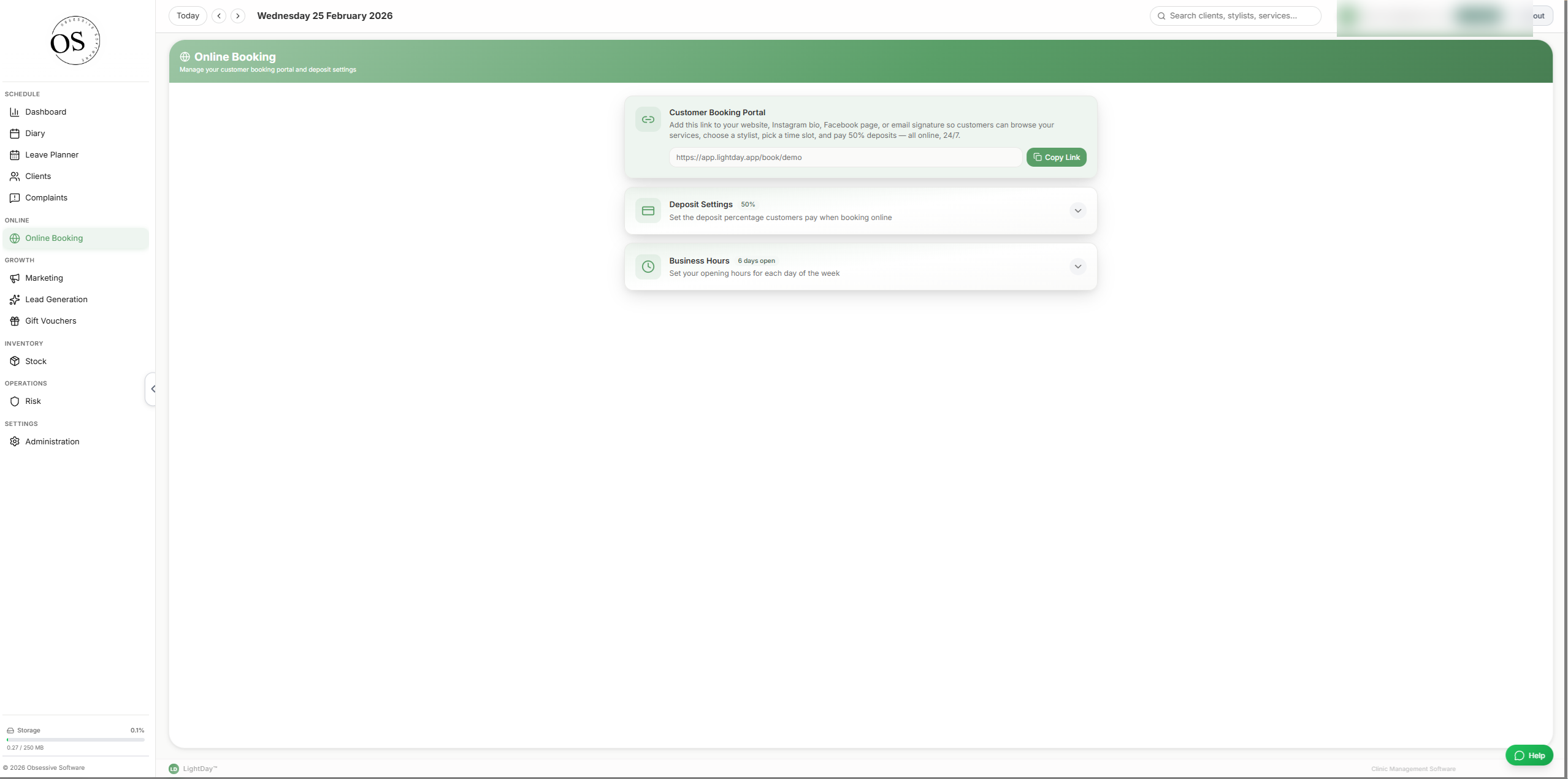 LightDay online booking portal